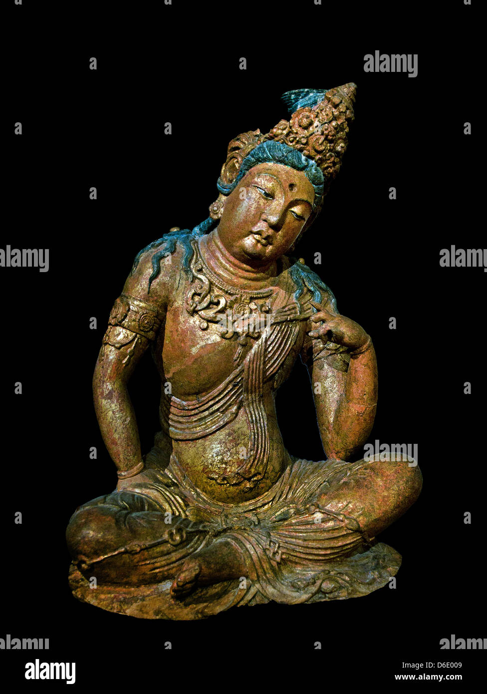 The Bodhisattva sitting on Mount Potalaka painted and gilded wood China Sung or Jin  dynasty 960-1269 AD Chinese Stock Photo