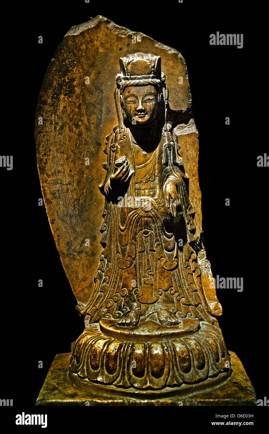Avalokitesvara holding a lotus flower 542 Eastern Wei Dynasty Marble China Chinese Stock Photo