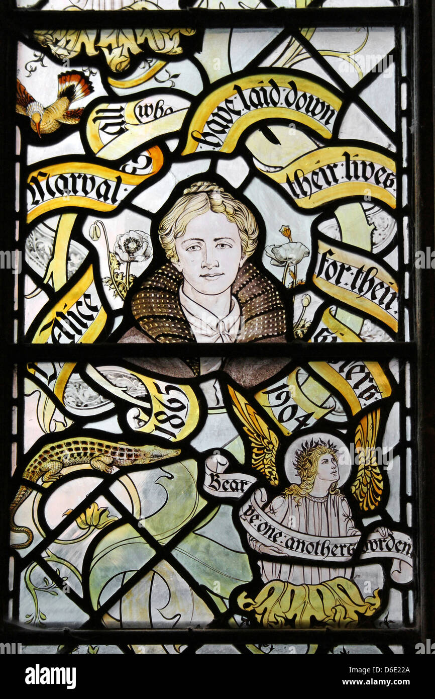 Stained Glass Window Of Alice Marval In The Lady Chapel Of Liverpool's Anglican Cathedral Stock Photo