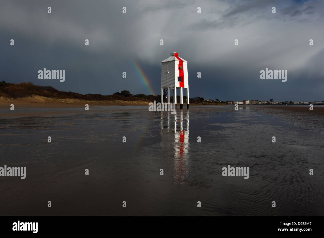 The Low Lighthouse and a Rainbow. Burnham-on-Sea. Somerset. England. UK. Stock Photo