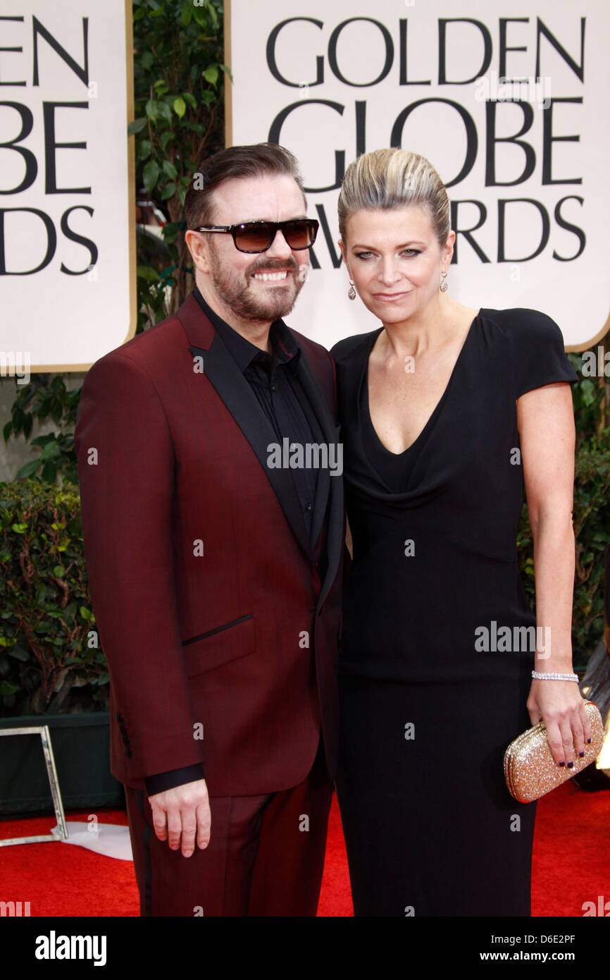British comedian Ricky Gervais and partner Jane Fallon attend the 69th
