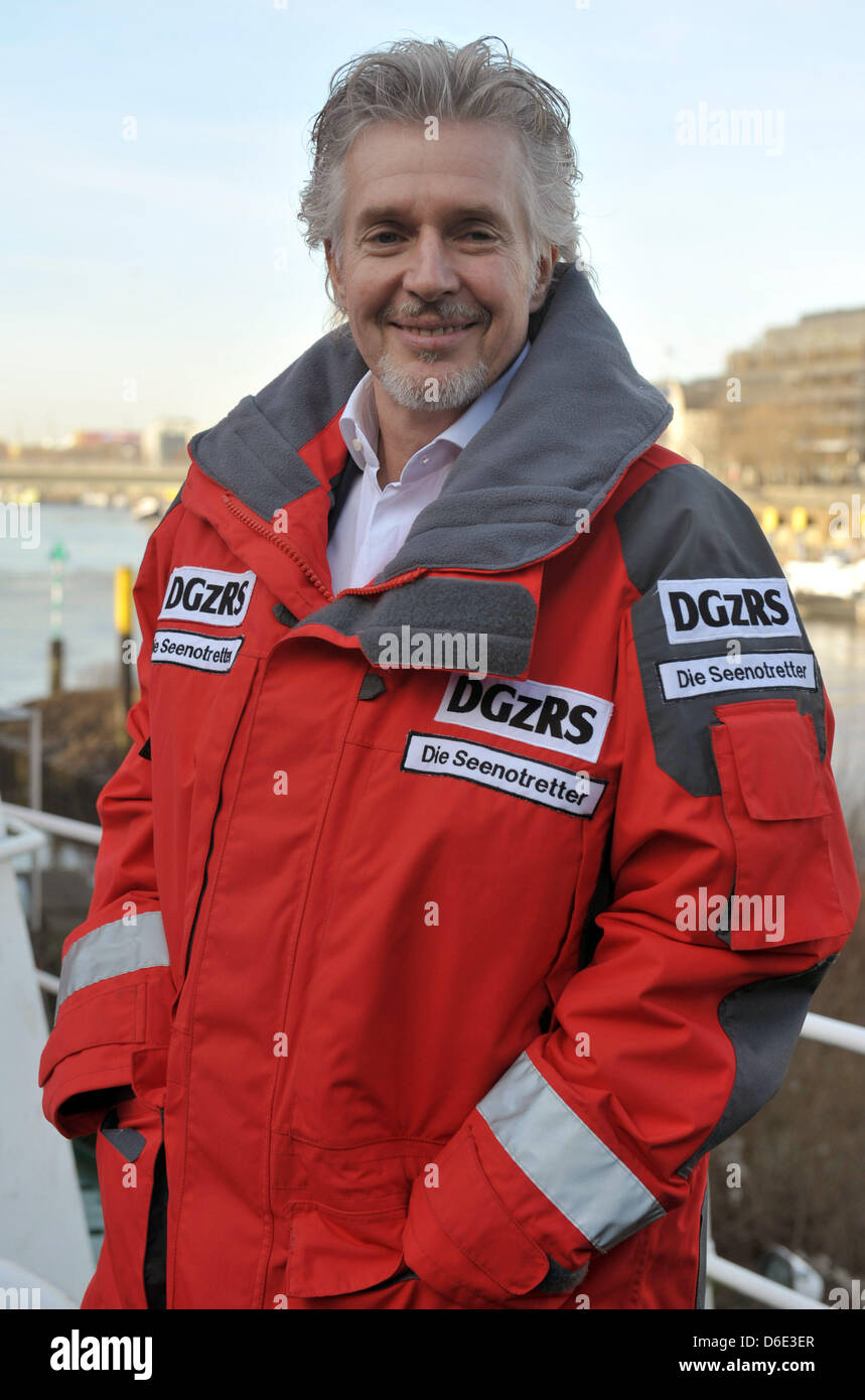 Best selling author Frank Schaetzing stands on the museum maritime rescue ship 'H.J. Kratschke' of the German Society for the Rescue of Shipwrecked (DGzRS) in Bremen, Germany, 17 January 2012. Schaetzing is the honorary ambassador of sea rescuers for 2012. Photo: CARMEN JASPERSEN Stock Photo