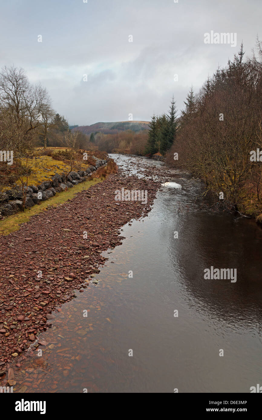 Taf Fawr (Big Taff) river as it flows down towards the Llwyn-onn reservoir from Corn-Du in The Brecon Beacons National Park Stock Photo