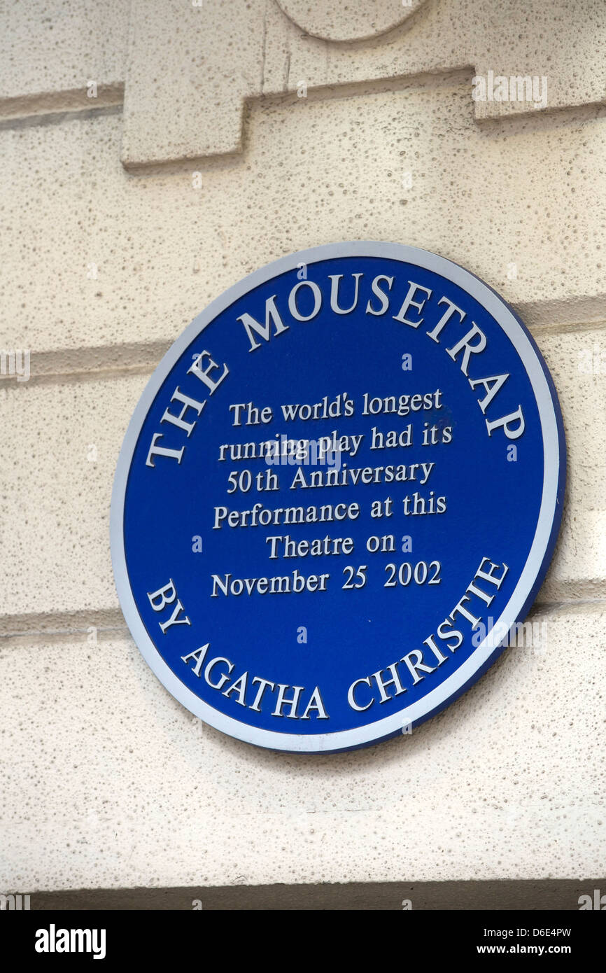 View of English Heritage Blue Plaque scheme featuring The Mousetrap Stock Photo