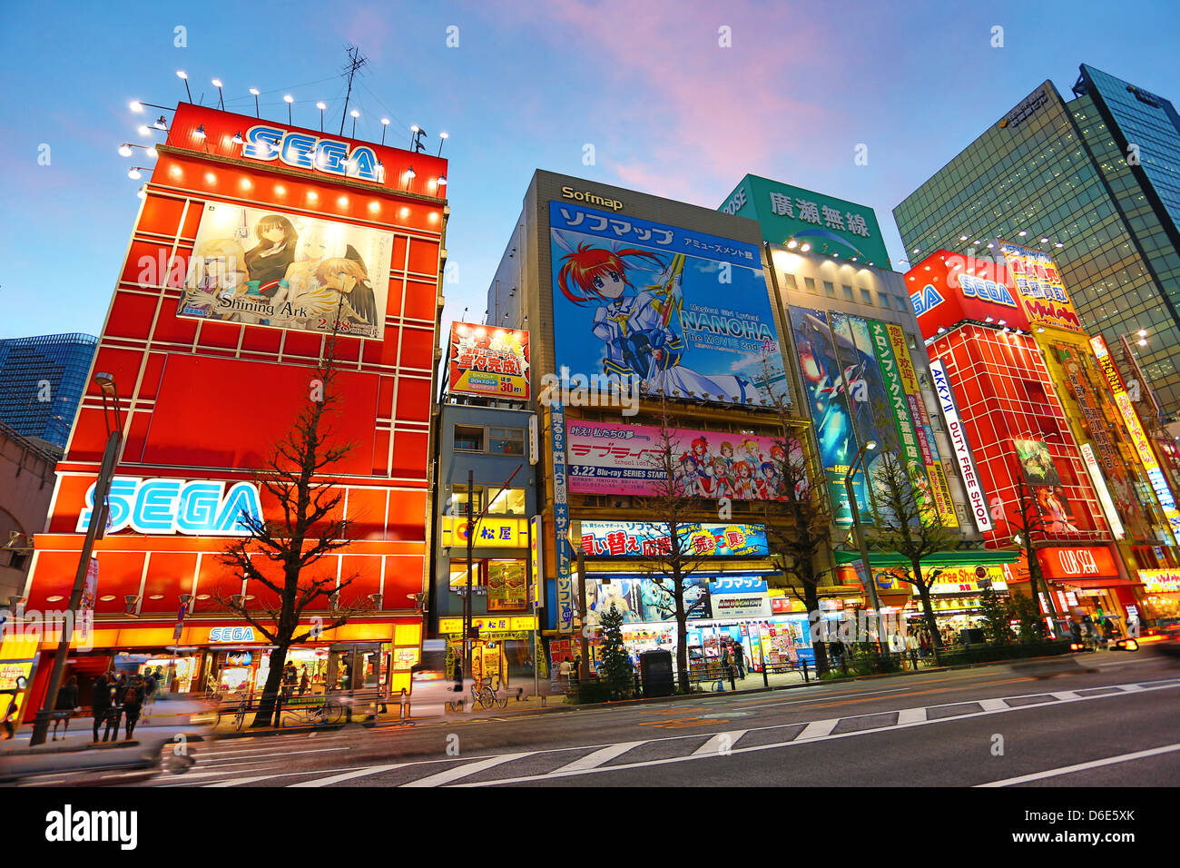 Night scene of buildings, signs and lights in the street in Akihabara, Electric Town, Tokyo, Japan Stock Photo