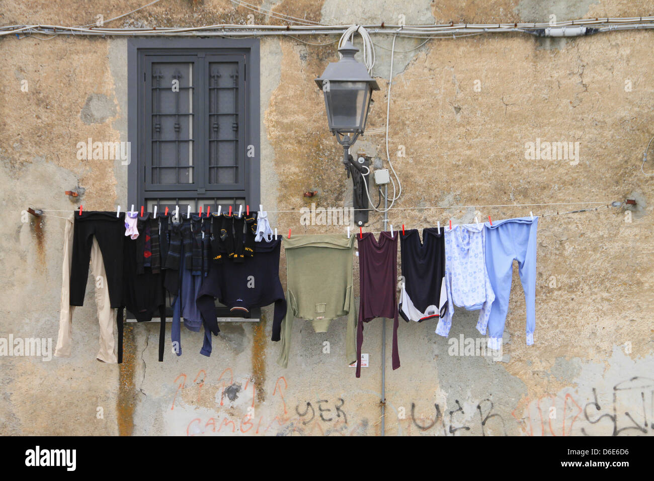 Washed clothes drying in the sun Stock Photo Alamy