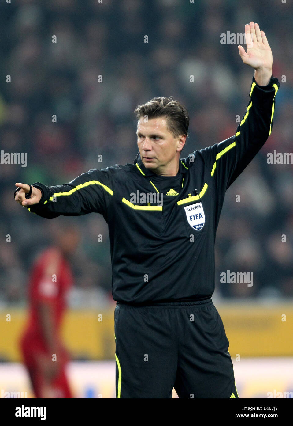 Referee Thorsten Kinhoefer Gestures Instructions During The Bundesliga referee-thorsten-kinhoefer-gestures-instructions-during-the-bundesliga
