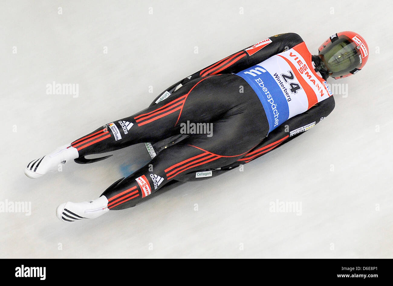 German luger Anke Wischnewski is pictured in action during the Women's Luge World Cup in Winterberg, Germany, 22 January 2012. Wischnewski finished fourth. Photo: Marius Becker Stock Photo