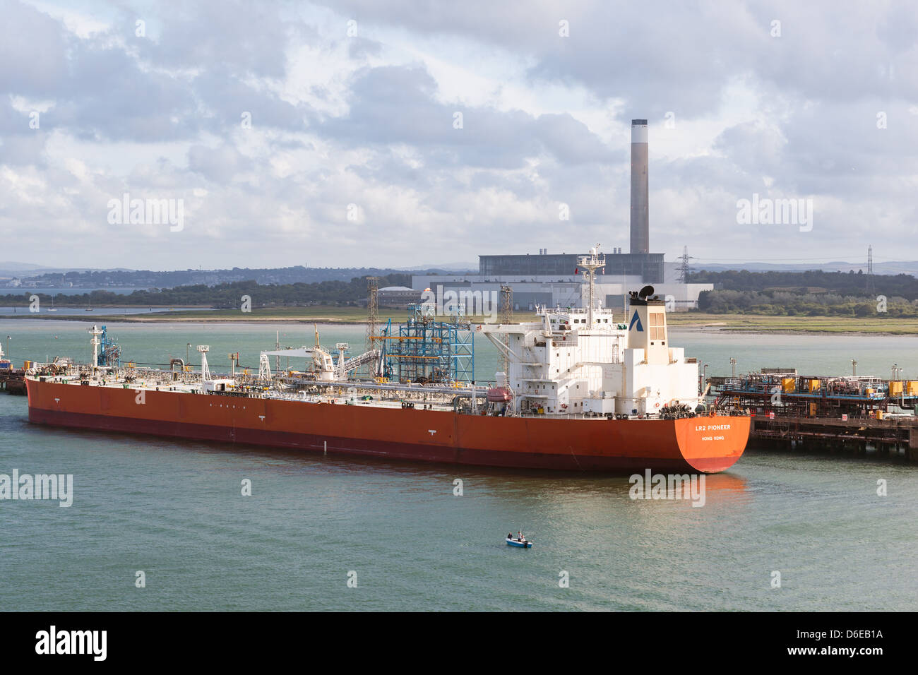 Oil tankers alongside Esso Fawley Oil Refinery Terminal. Solent Stock Photo