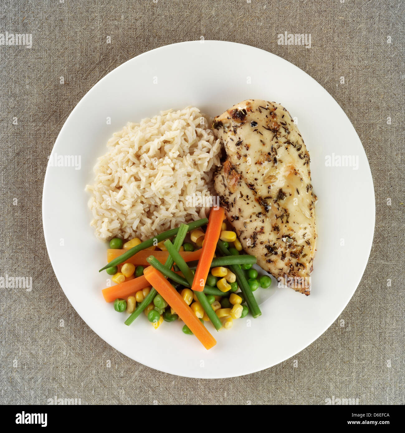 Grilled Chicken with steamed vegetables and Rice Stock Photo - Alamy