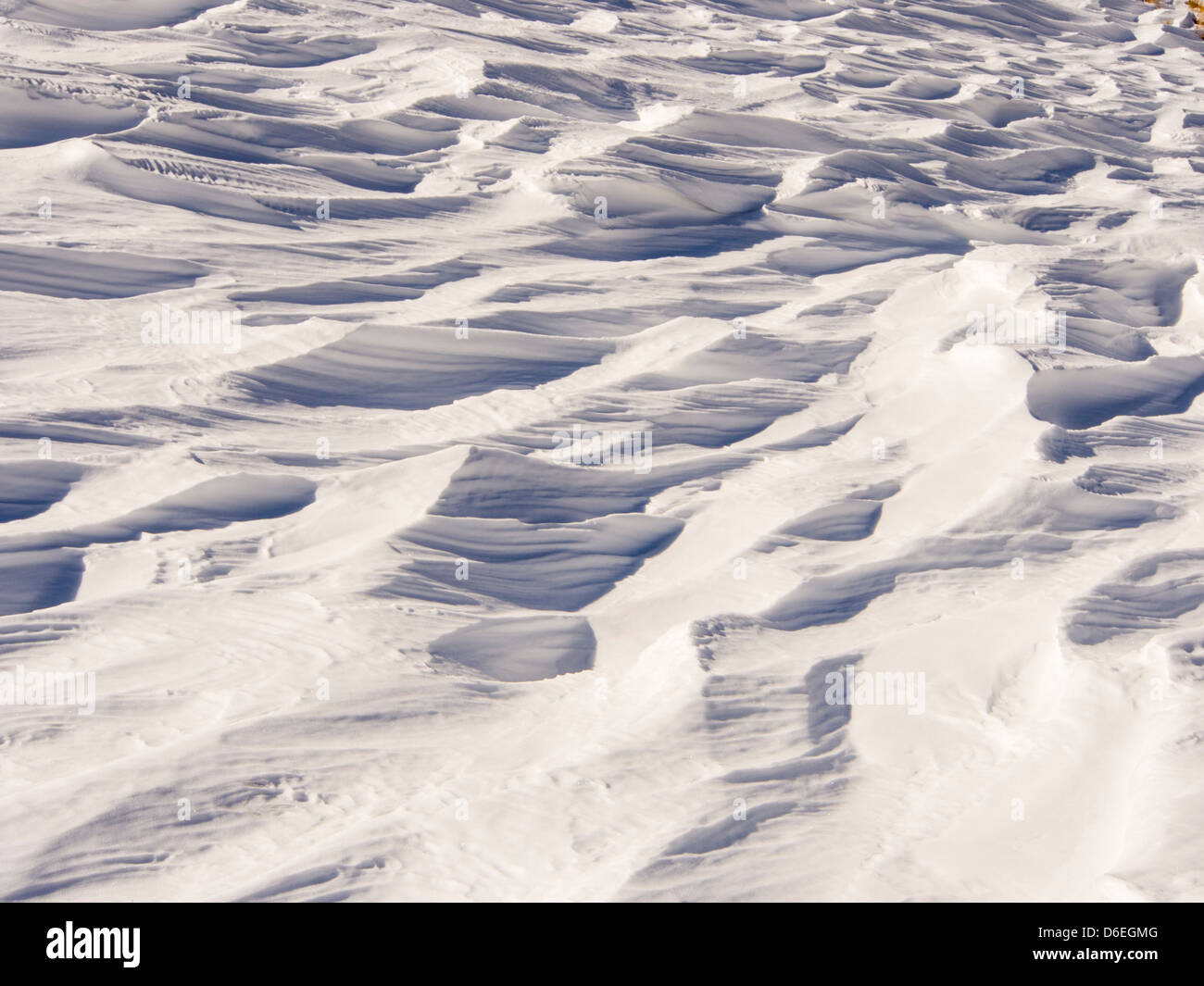 Sastrugi caused by wind scour on snow, Lake District, UK Stock Photo ...