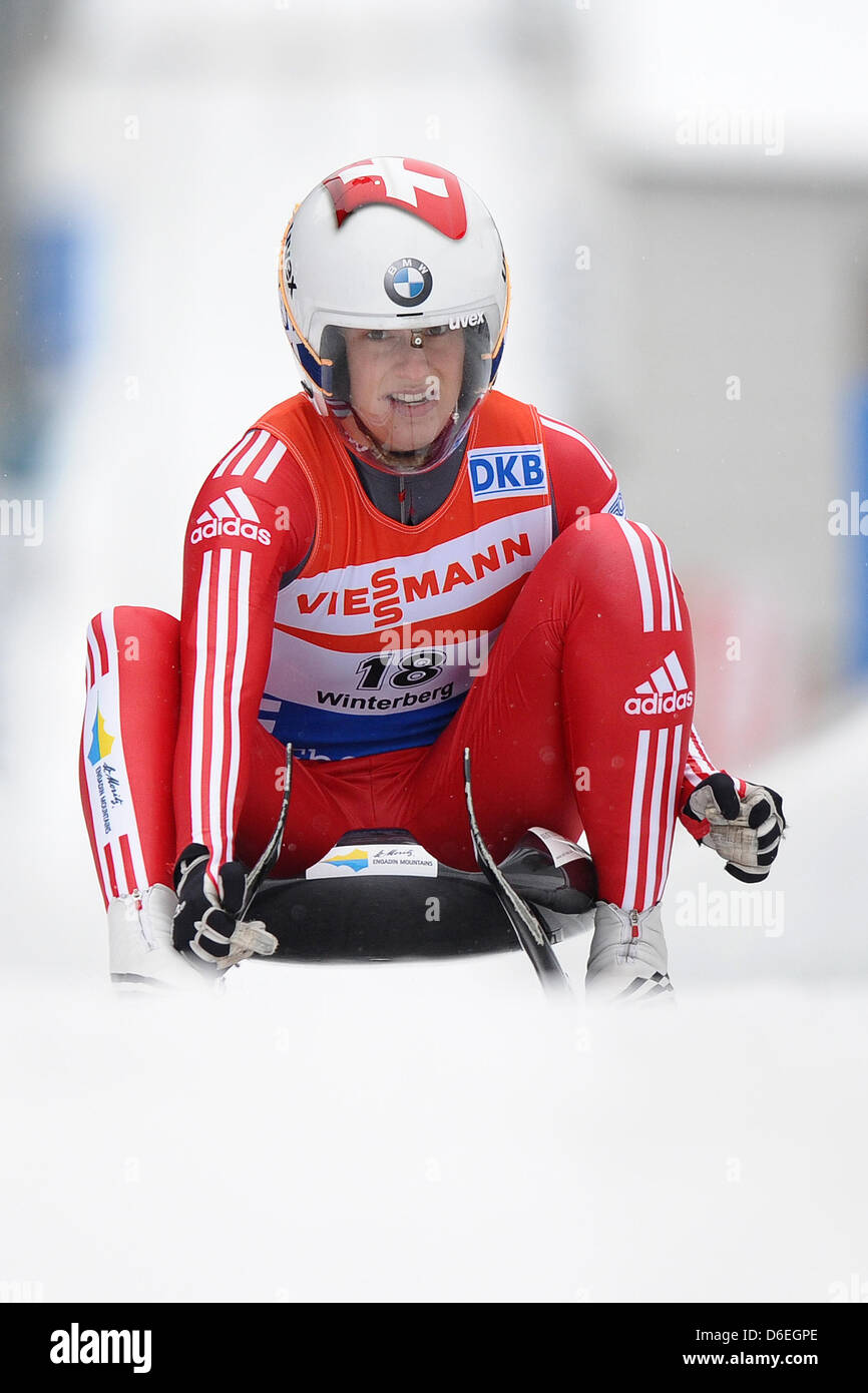 Martina Kocher from Austria races in the women's single of the Viessmann  Luge World Cup in Winterberg, Germany, 22 January 2012. Photo: Revierfoto  Stock Photo - Alamy