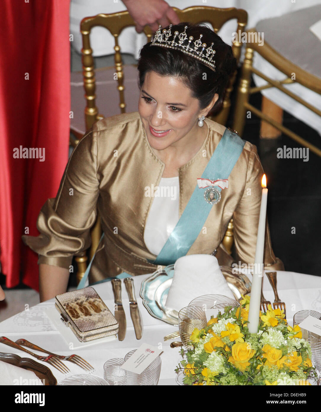 Crown princess Mary of Denmark attends the dinner for the corps on 40th anniversary of Queen Margrethe on the Danish throne in Christiansborg Palace in Copenhagen, Denmark, February 2012.