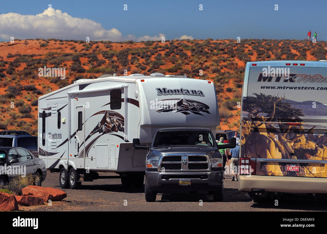 Typical US American caravans are parked at a camping site at the Bryce