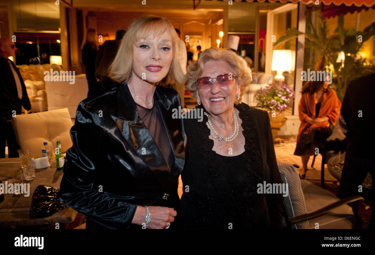 Actress Sybil Danning and mother Elizabeth Sholz attend Zsa Zsa Gabor's 95th Birthday Party in Gabor's and Prince Frédéric von Anhalt's home in Bel-Air in Los Angeles, USA, on 06 February, 2012. Photo: Hubert Boesl Stock Photo