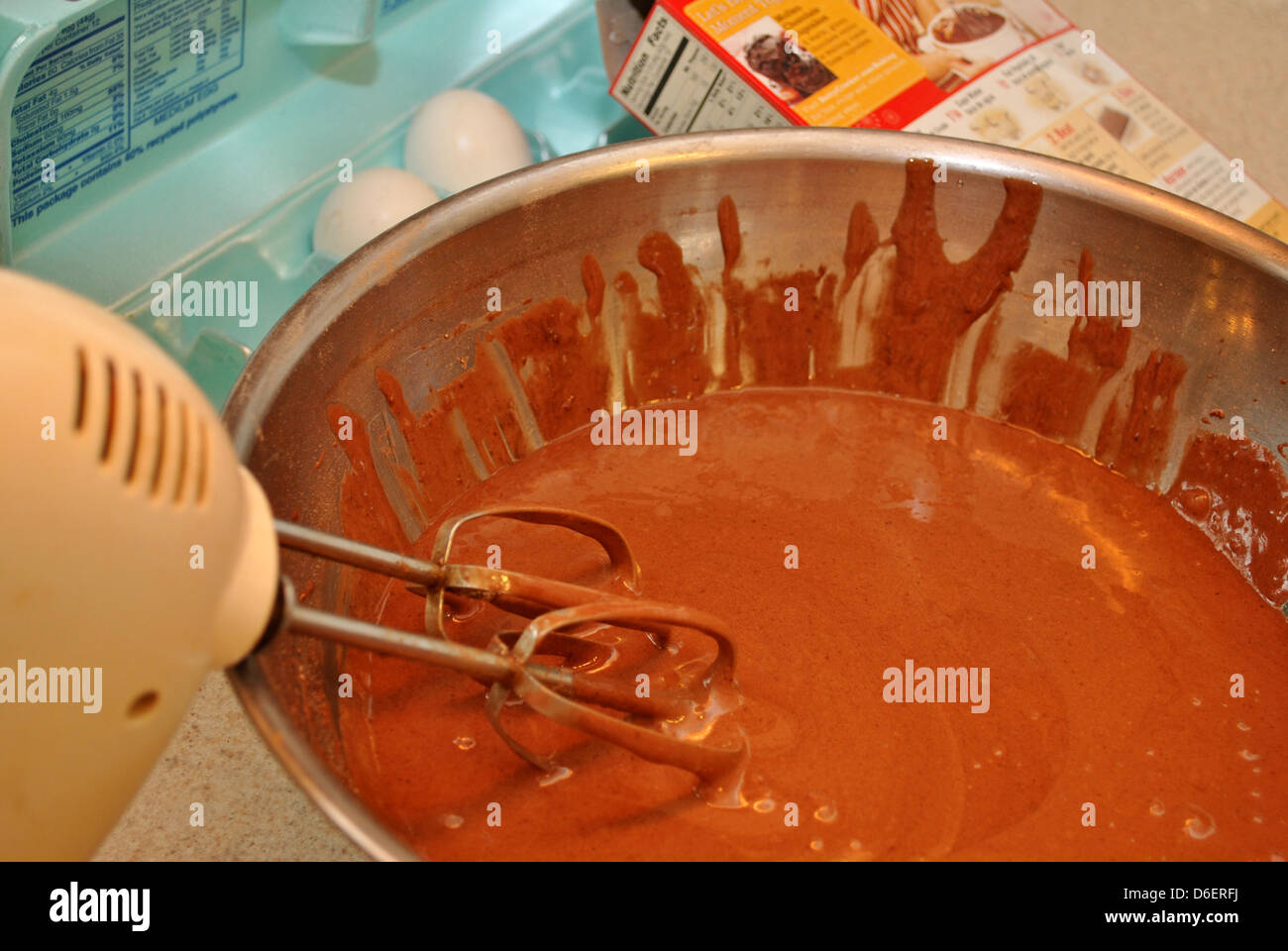 Mixing a Chocolate Cake Mix Stock Photo