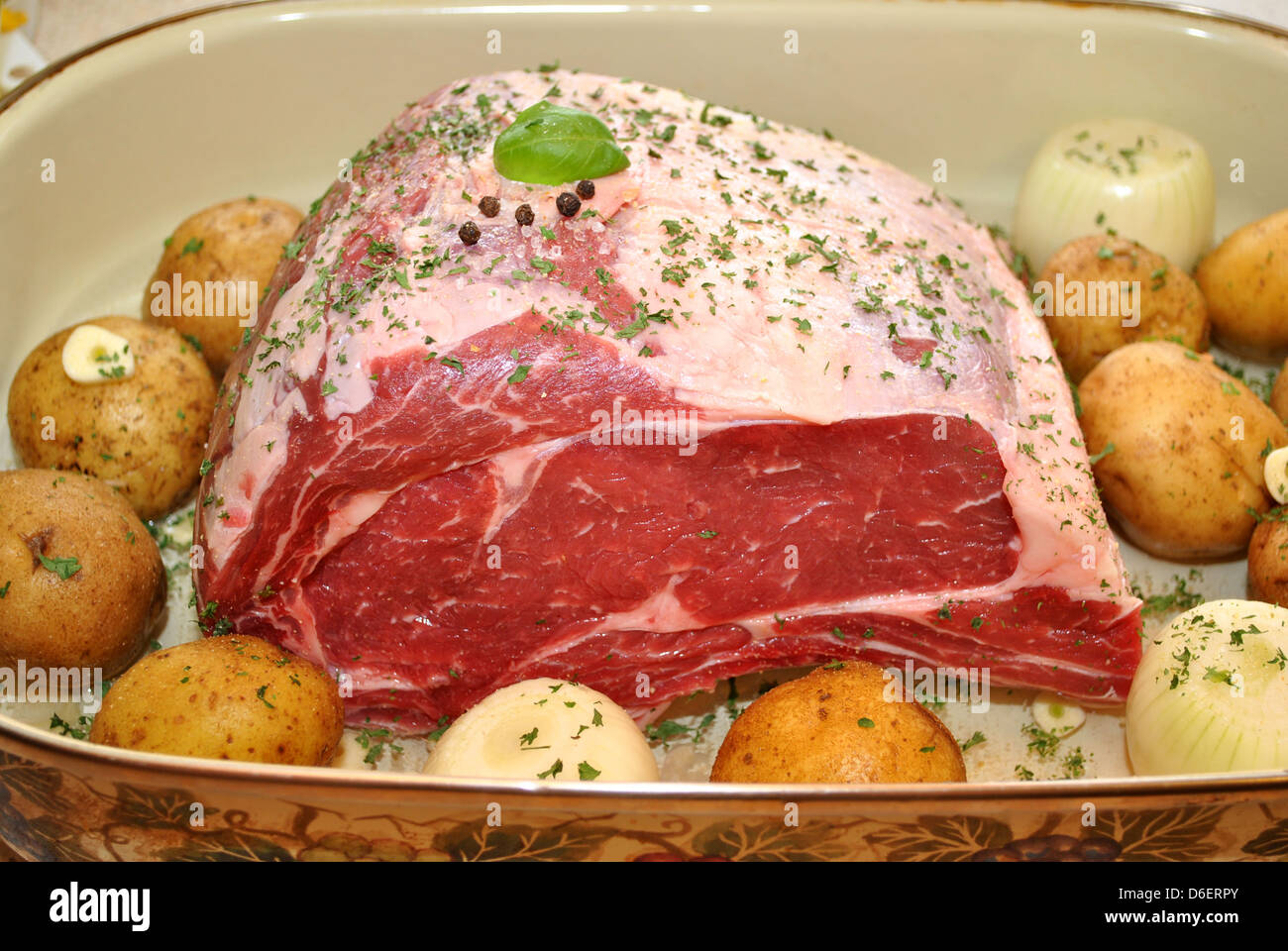 Prime Rib Roast Ready for the Oven Stock Photo