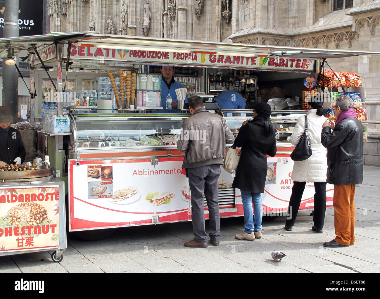 ice cream stand outside the Duomo in Milan Stock Photo