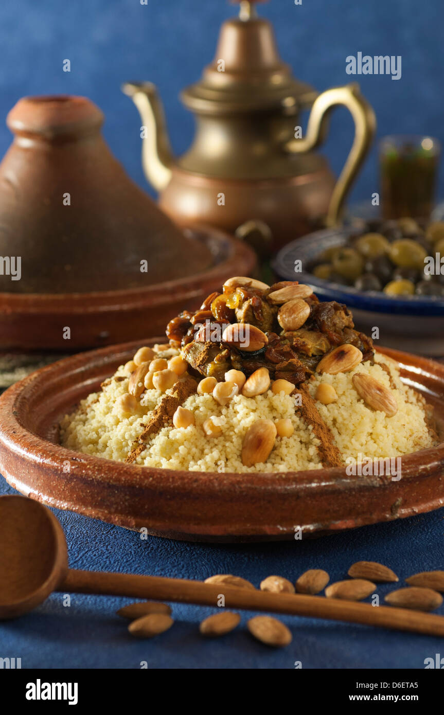 Tfaya couscous with candied fruit and onions Morocco Food Stock Photo