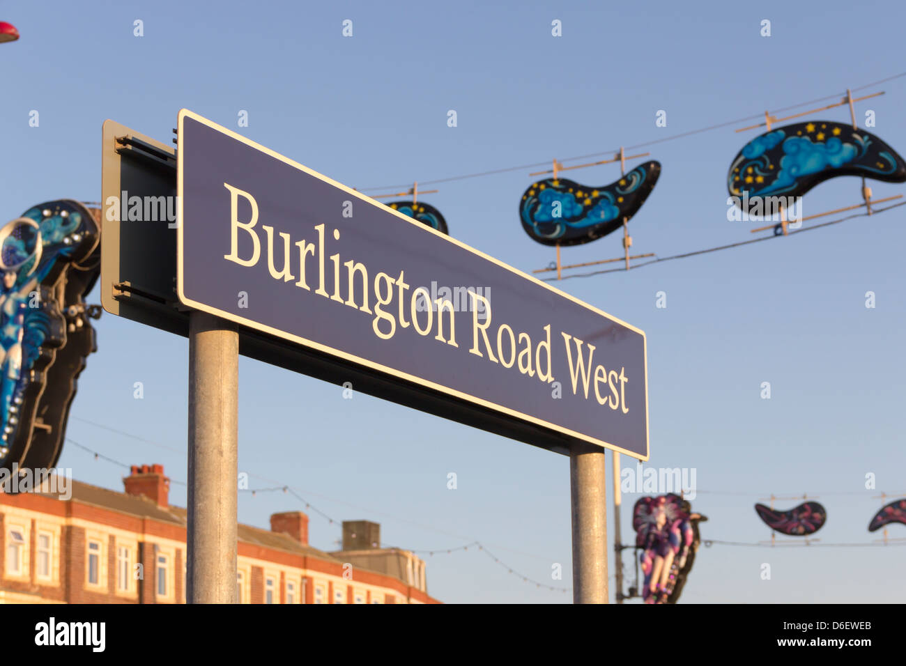 The Burlington Road West tram stop sign on Blackpool's south shore. Stock Photo