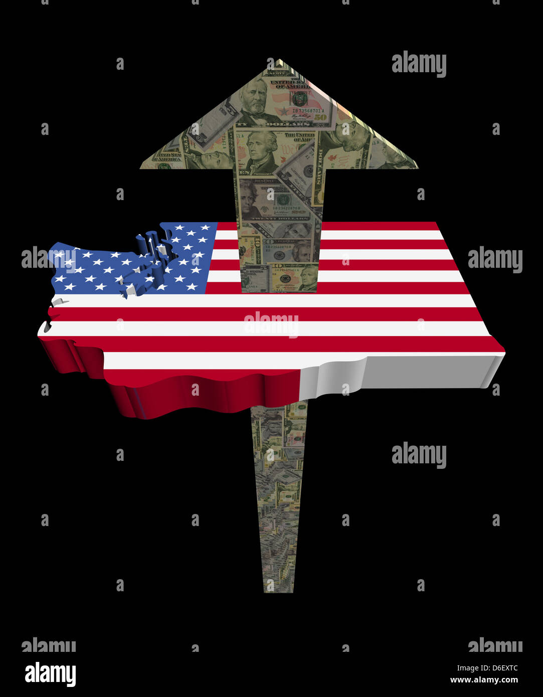 American dollars arrow and Washington map flag illustration Stock Photo