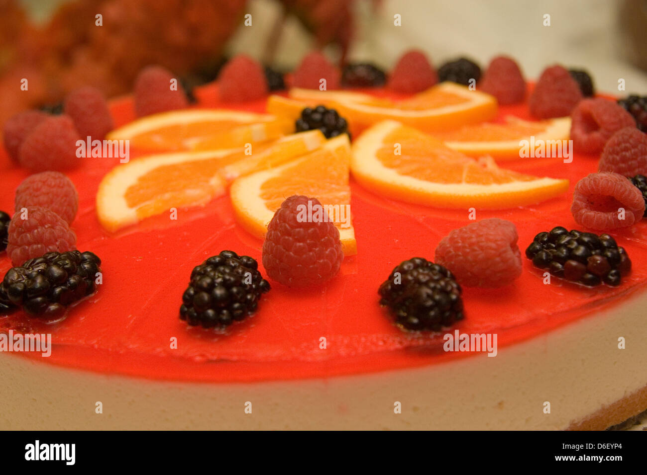mixed berry cheesecake on the midnight dessert buffet of a cruise ship