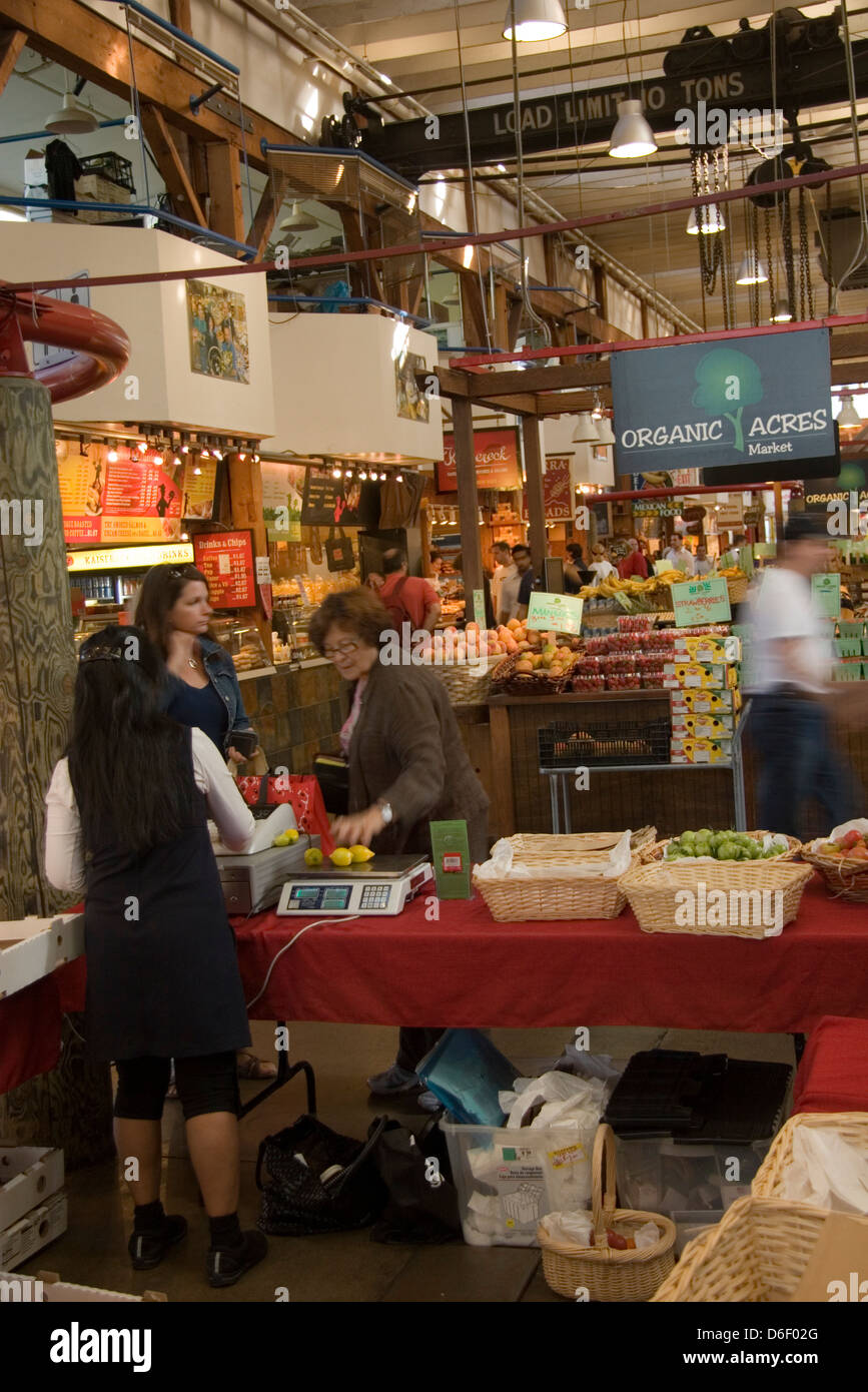 Shoppers at Granville Island Market in Vancouver, BC, Canada Stock Photo