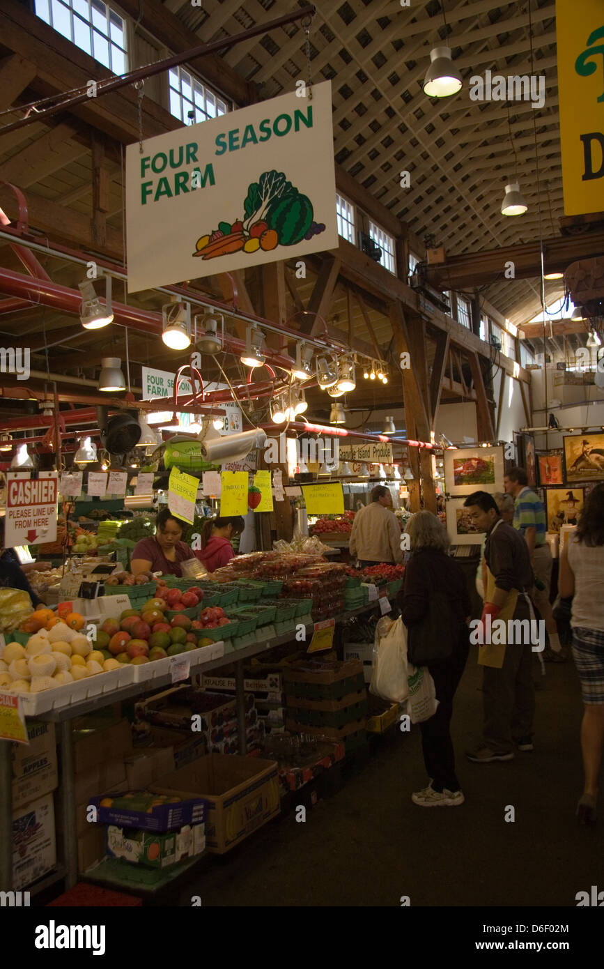 Shoppers at Granville Island Market in Vancouver, BC, Canada Stock Photo