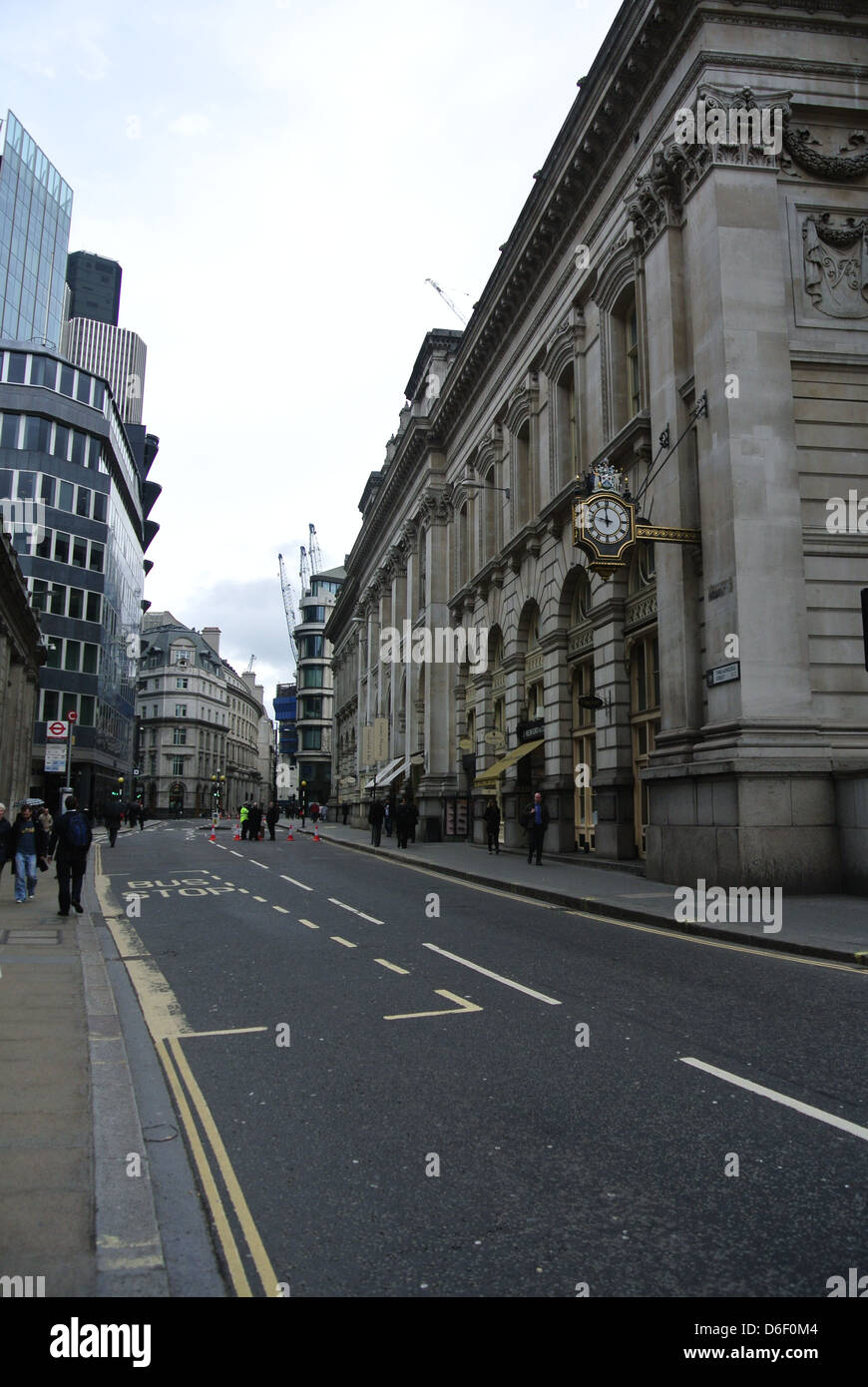 Empty London Street, Threadneedle Street London, Margaret Thatchers funeral, Bank London Stock Photo