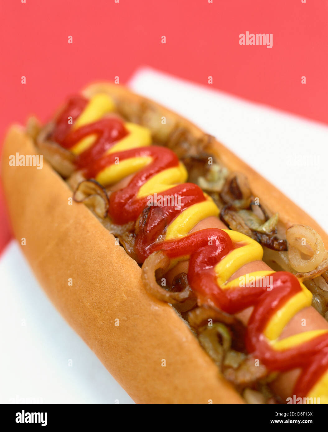 Hot Dog with ketchup, mustard and onions Stock Photo Alamy