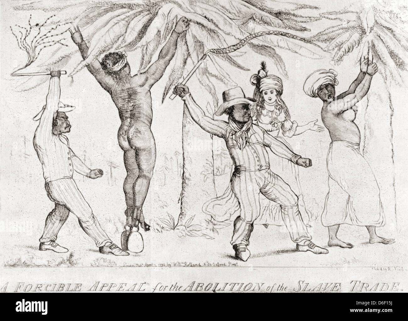 Slave trading in the 19th century.  Slave traders punishing slaves. Stock Photo