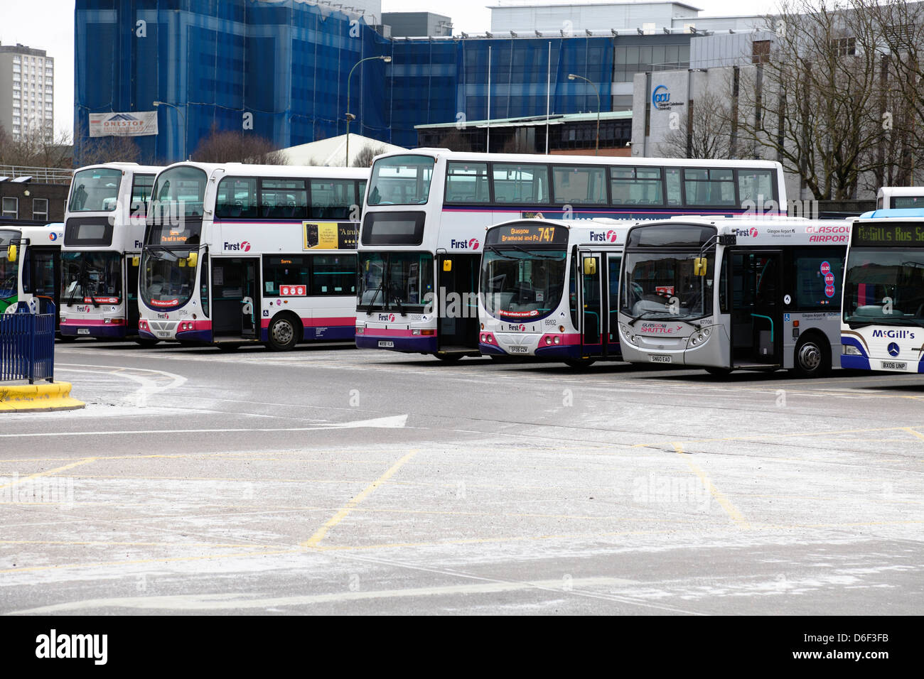 Buchanan Bus Station Glasgow with parked buses, Killermont Street, Scotland, UK Stock Photo