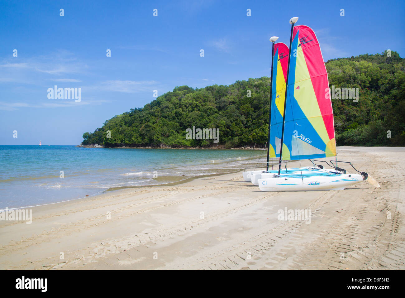 Hobie sailing dinghies on Rasa Ria beach near Kota Kinabalu in Sabah Borneo Stock Photo