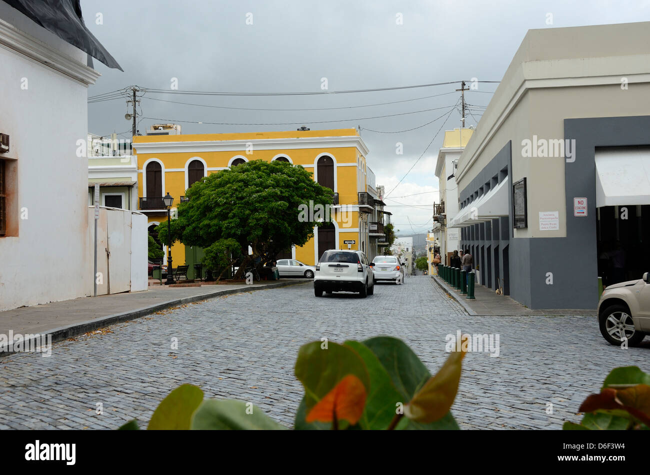 Cobblestone street in Old San Juan, Puerto Rico Stock Photo