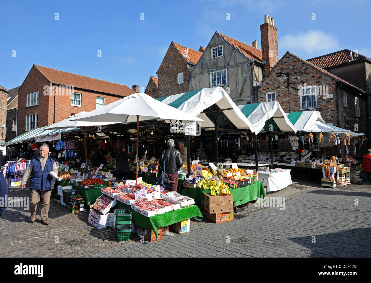 Street market place in York Yorkshire UK Stock Photo Alamy