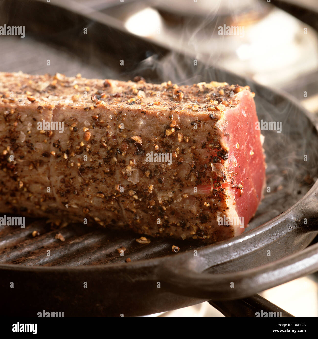 Tuna Loin Cooking on Griddle Pan Stock Photo Alamy