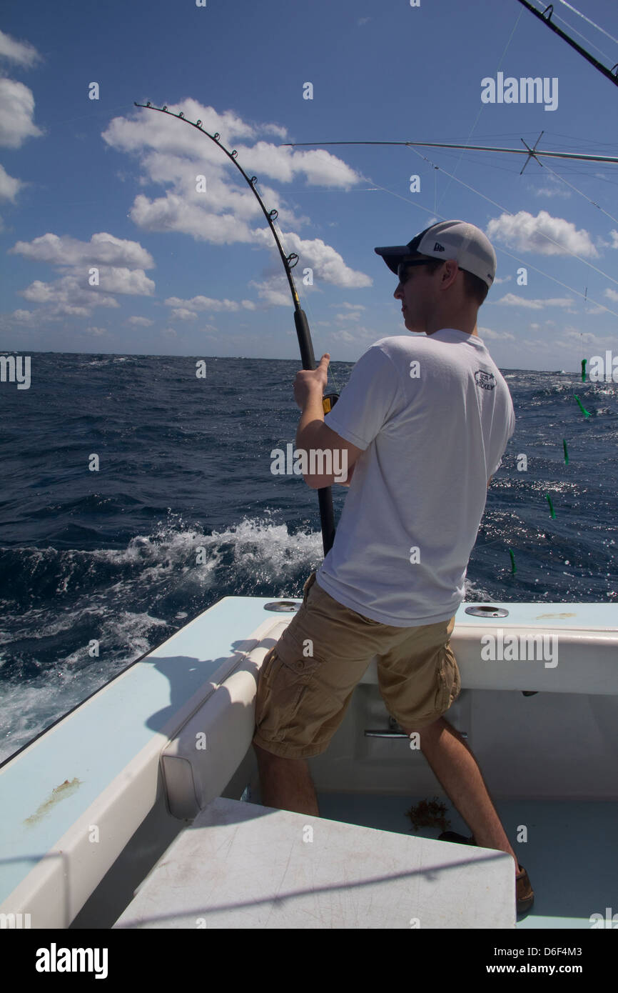 Fishing for dolphin fish (mahi-mahi) off Ft. Pierce, FL Stock Photo