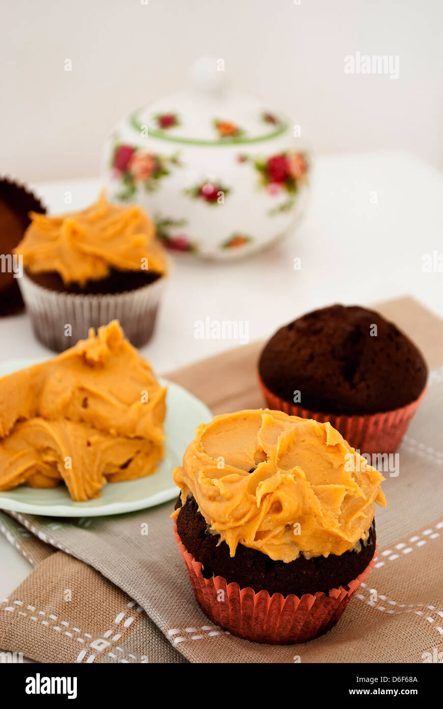 delicious homemade cupcakes with peanut butter icing Stock Photo