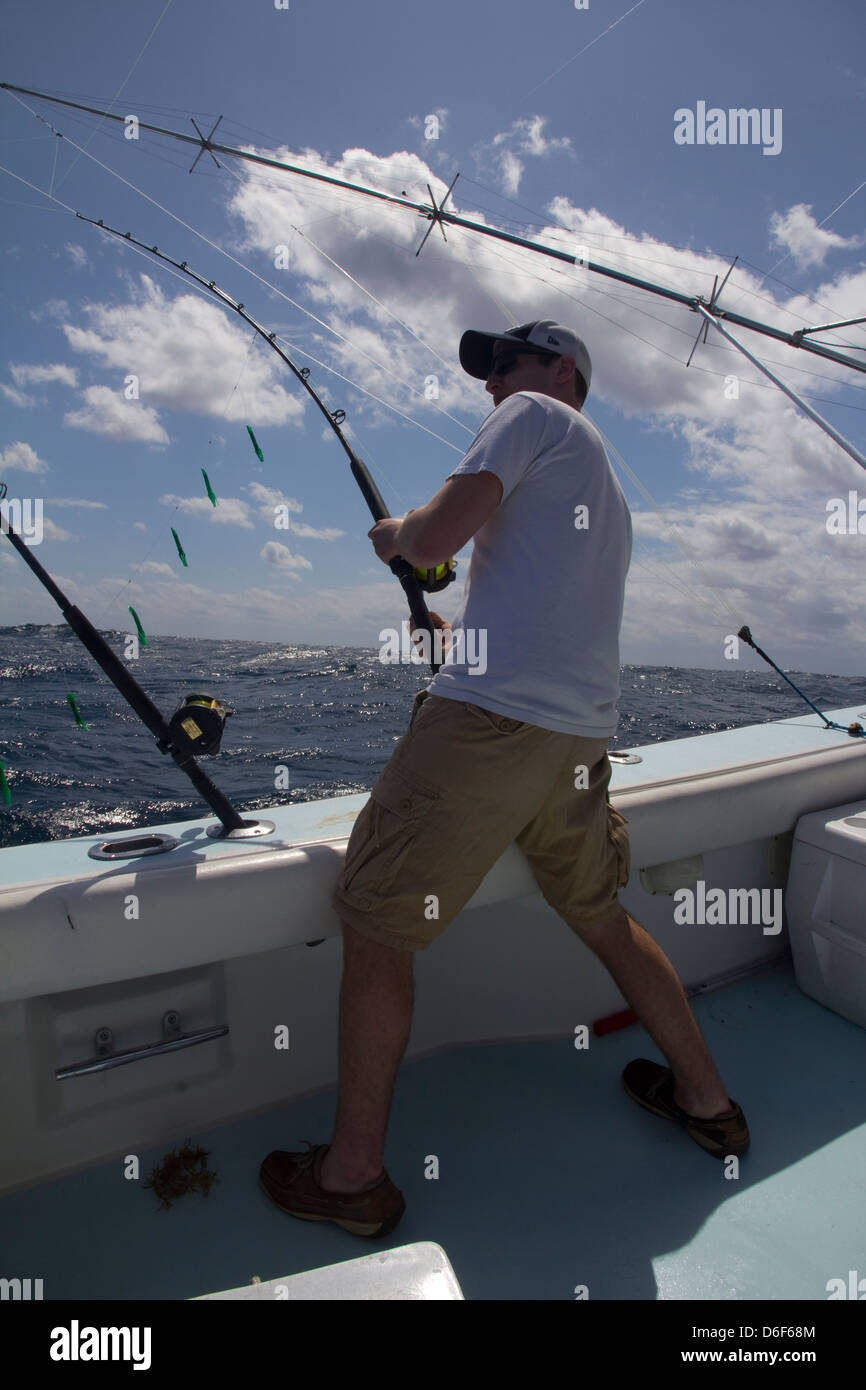 Fishing for dolphin fish (mahi-mahi) off Ft. Pierce, Florida Stock Photo