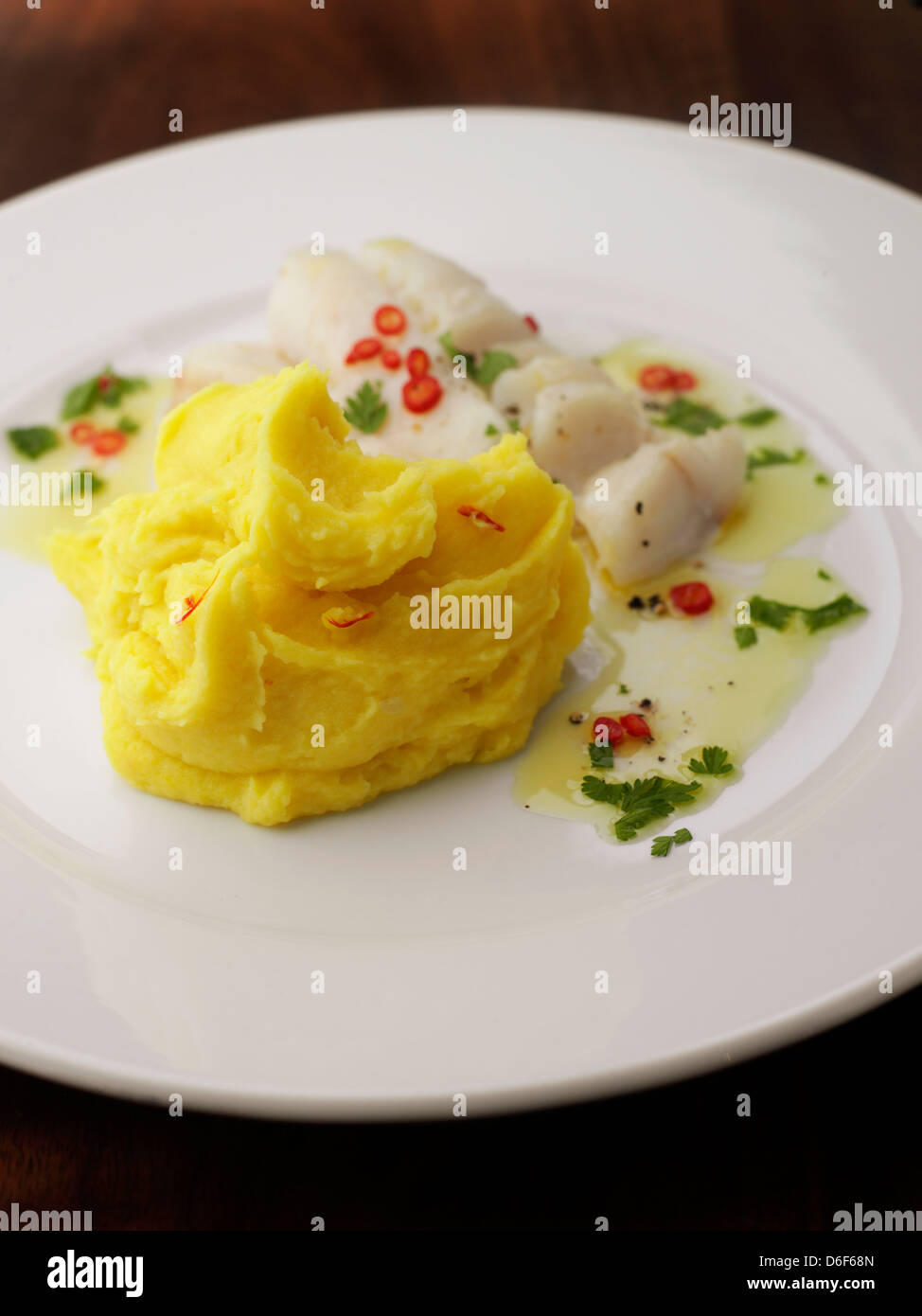 Saffron Mash with Cod Stock Photo Alamy