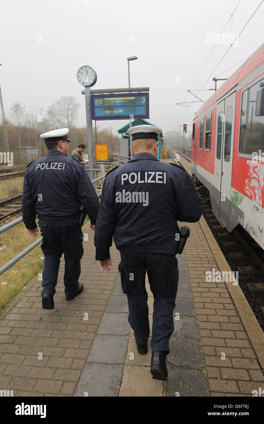 Flensburg, Germany, the federal police at a control in the train of