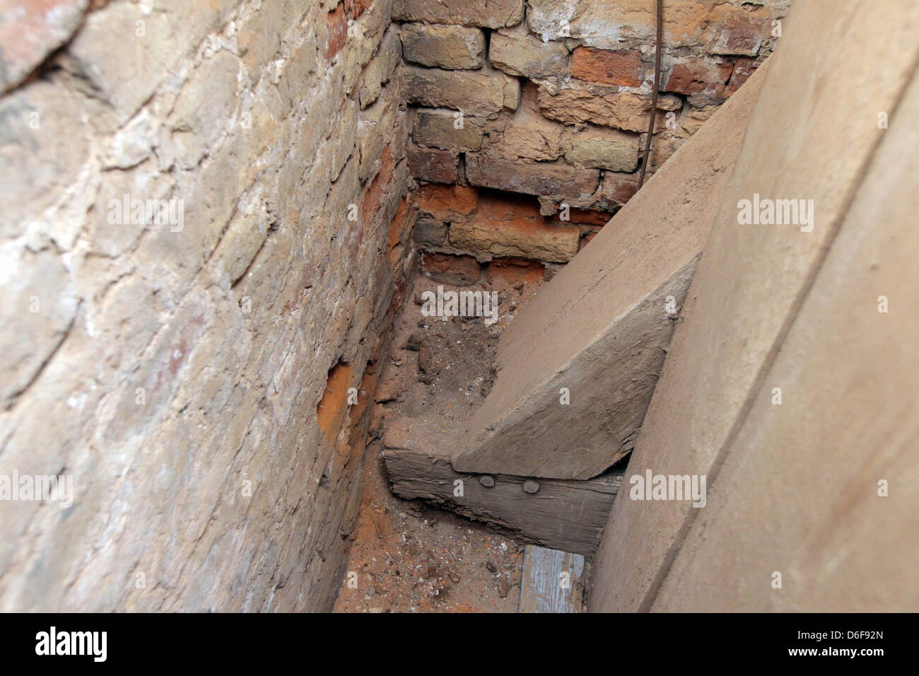 Rendsburg, Germany, sponge and moisture in the Christian church Rendsburg have damaged one Holztraeger and the masonry Stock Photo