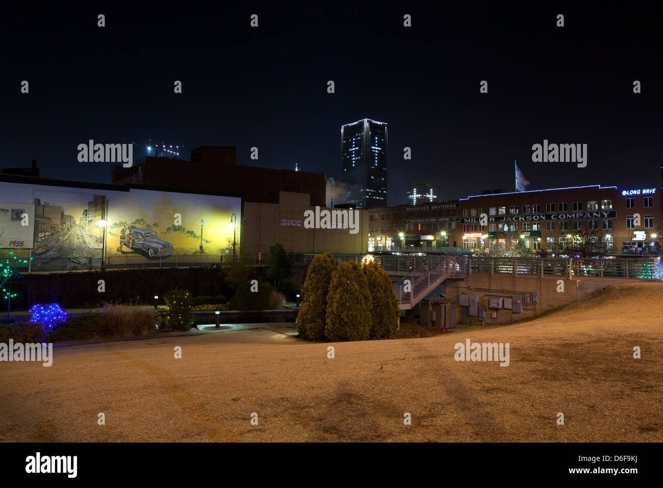 Cityscape at night in Oklahoma City, Oklahoma, USA Stock Photo