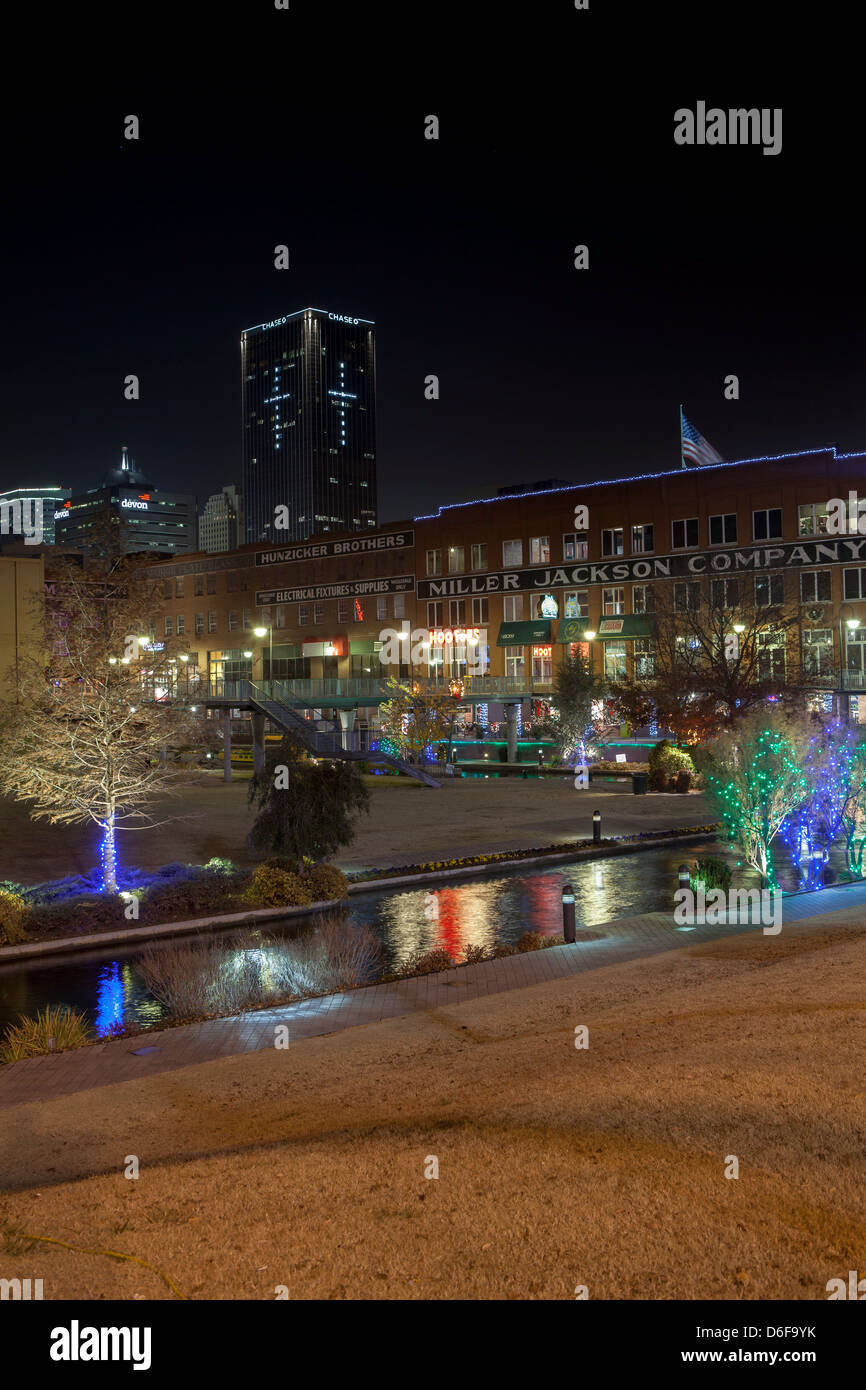 Cityscape at night in Oklahoma City, Oklahoma, USA Stock Photo