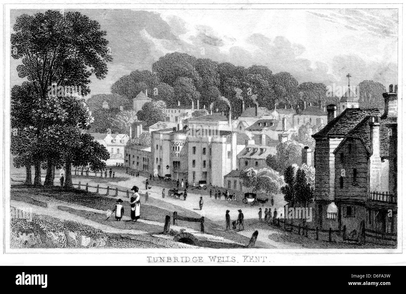 An engraving entitled ' Tunbridge Wells. Kent. ' scanned at high resolution from a book published in 1825. Stock Photo