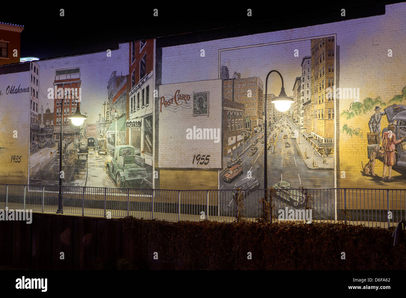 A painting on a wall at night in Oklahoma City, Oklahoma, USA Stock
