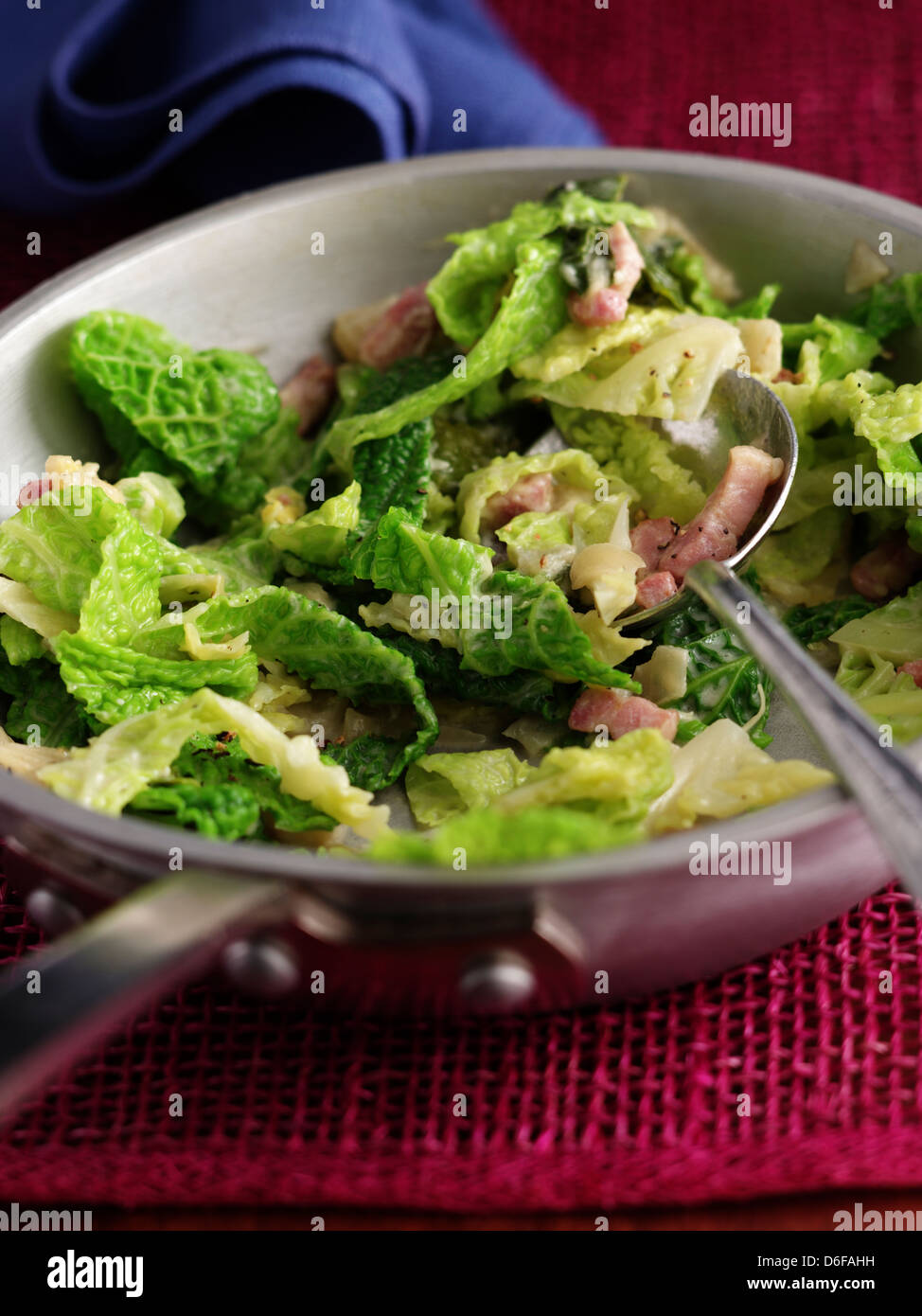 Savoy Cabbage and Bacon in a Pan Stock Photo Alamy