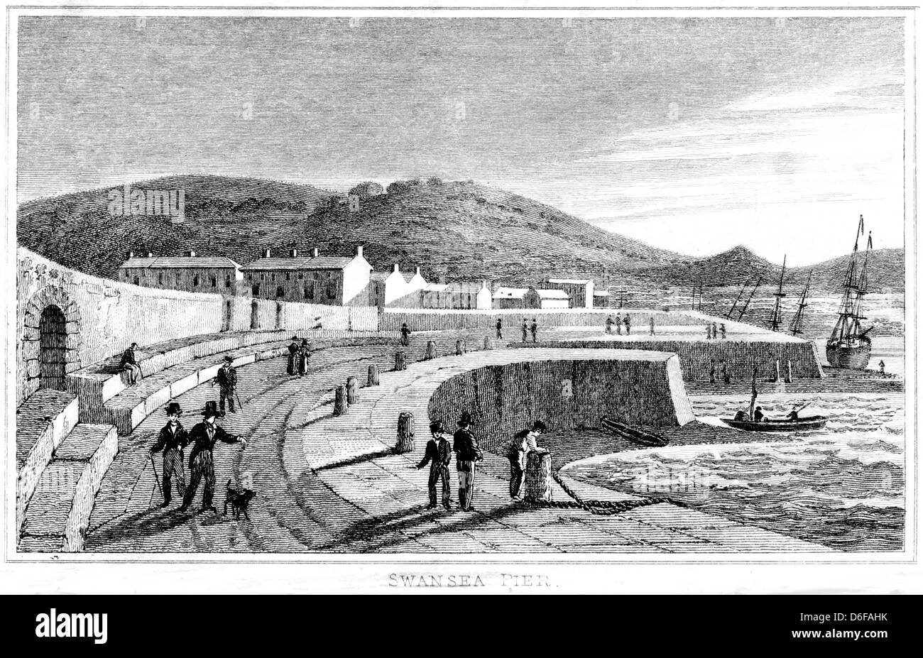 An engraving entitled ' Swansea Pier ' scanned at high resolution from a book published in 1825. Stock Photo