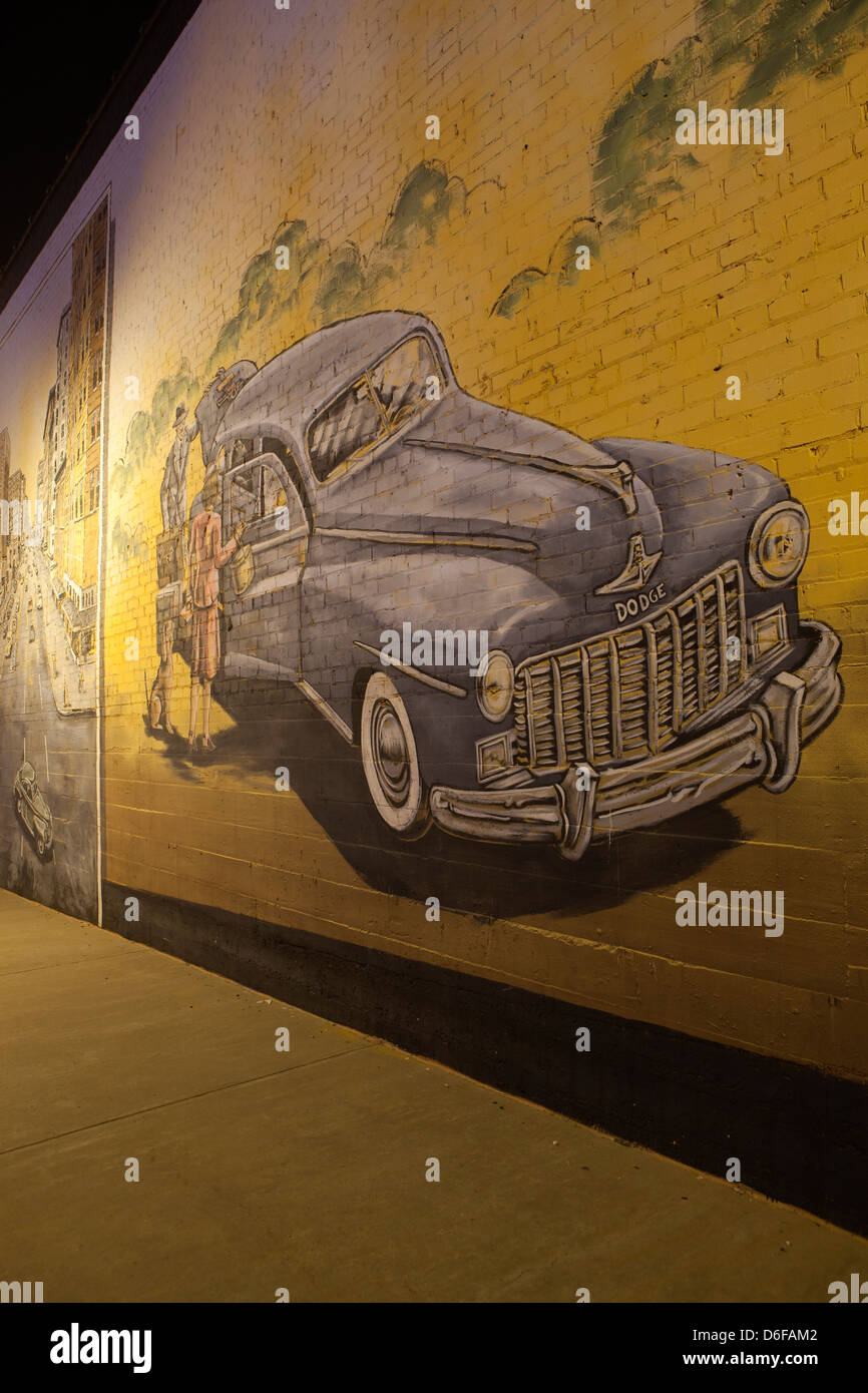 A painting of an old car on a wall at night in Oklahoma City, Oklahoma, USA Stock Photo Alamy