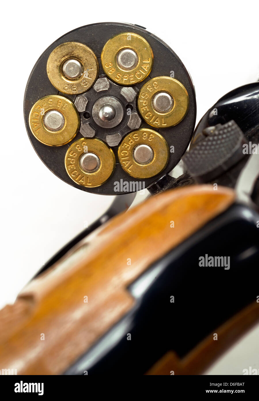 A revolver chamber is open showing ammunition Stock Photo